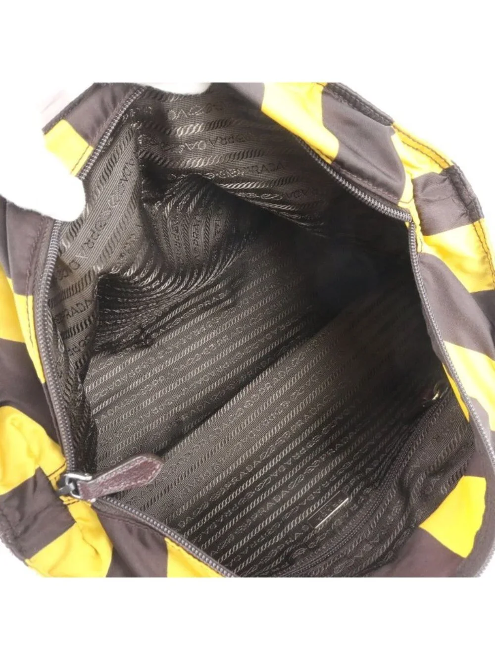 Prada Tessuto Nylon Stripe Triangle Logo Leather Tote Shoulder
